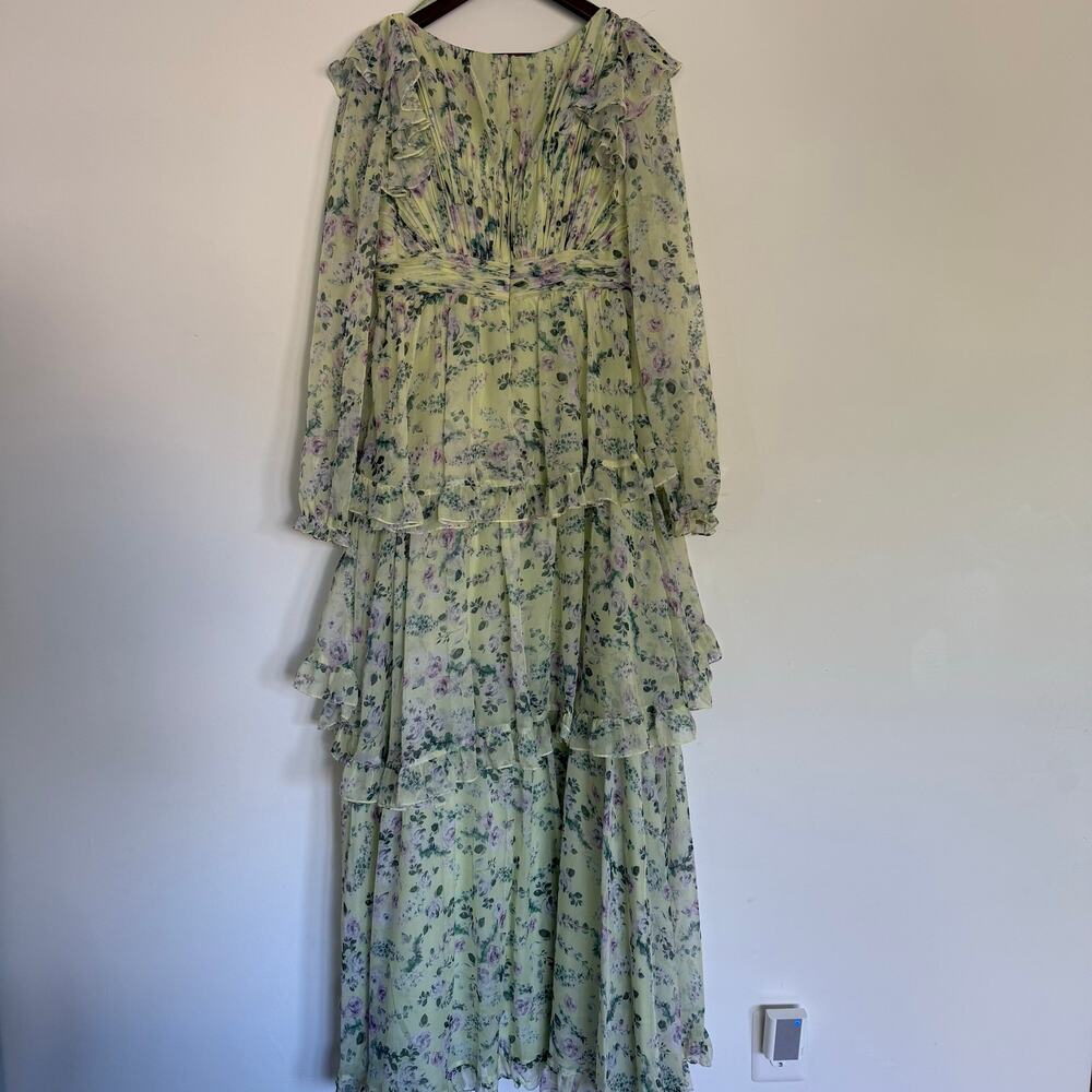 Mac Duggal Tiered A-Line Long-Sleeve Ruffled Chiffon Gown Size 4 - Picture 7 of 10